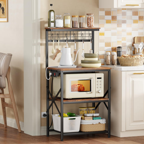 Furologee microwave oven stand with four tiers keeps appliances organized.