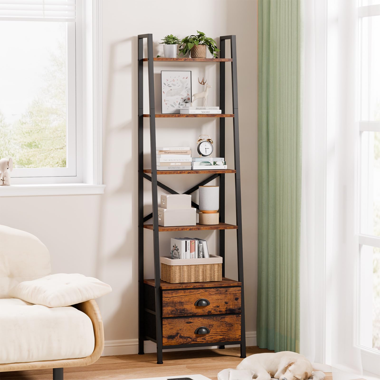 Furologee narrow bookcase in metal frame ideal for small spaces.