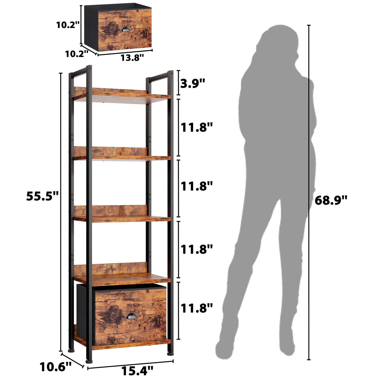 Furologee narrow wood-metal shelf fits tight spaces while displaying books and plants beautifully.