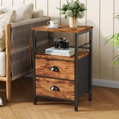 Furologee night stand featuring two fabric drawers for breathable, dust-free storage.