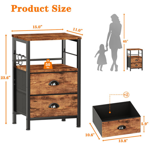 Removable S-shaped hooks provide flexible hanging space on the Furologee night stand.