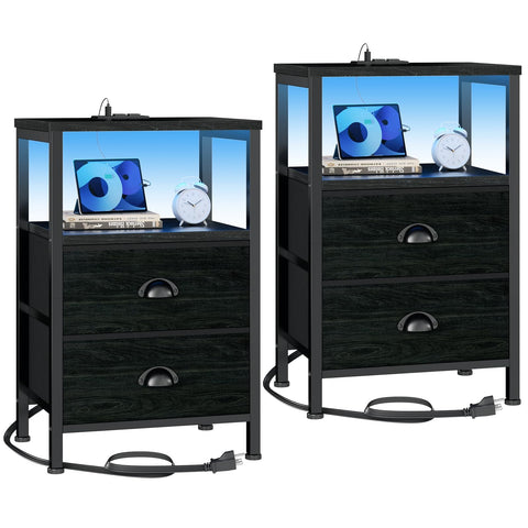 Furologee nightstands with fabric drawers and LED lighting provide organized bedside storage.