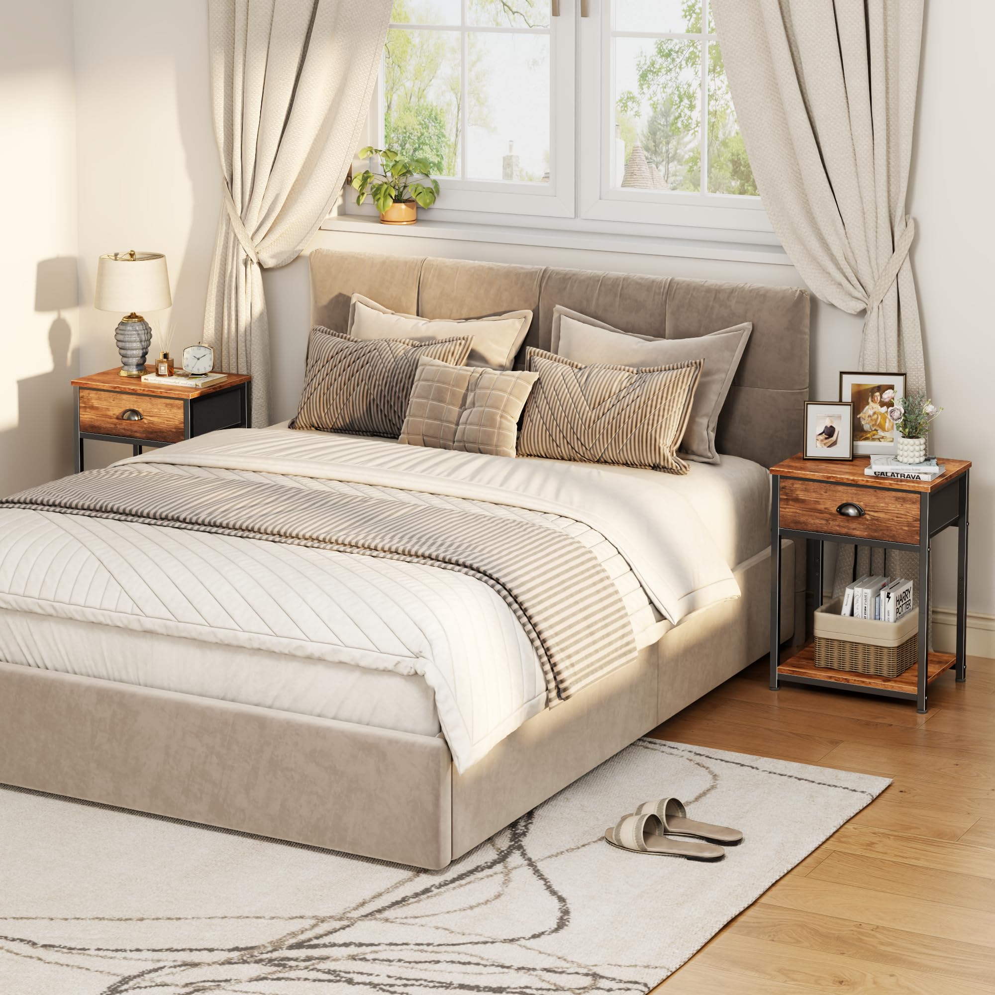 Furologee nightstand adjustable feet keep it level and protect floors.