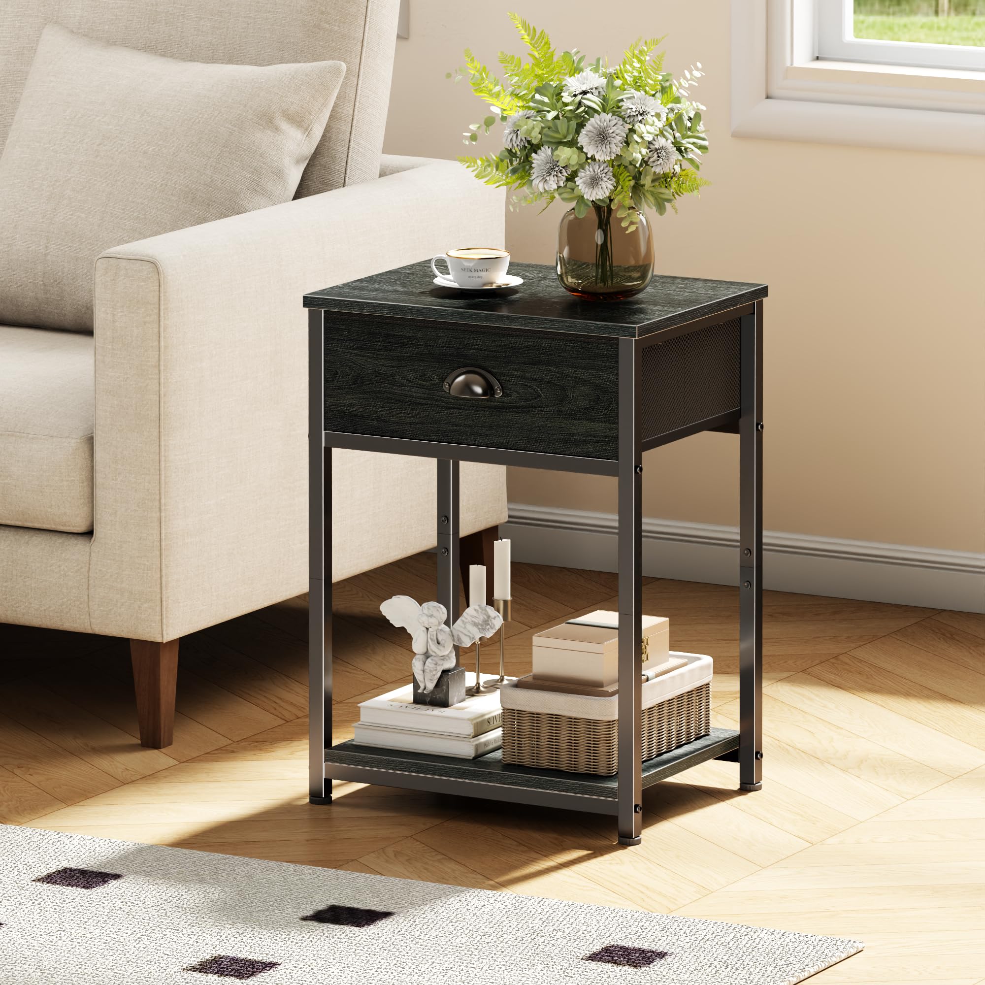 Furologee nightstand bedside layout fits neatly beside a bed