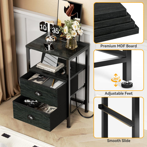 Furologee nightstands in black oak finish complement modern bedrooms.