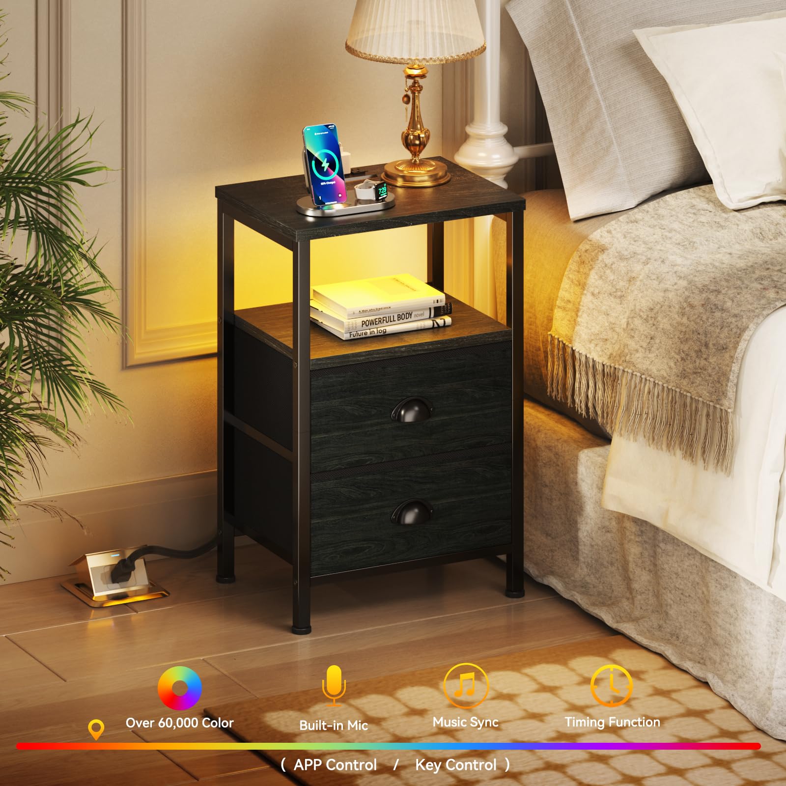 Furologee nightstand charging station keeps phones and cables within arm's reach.
