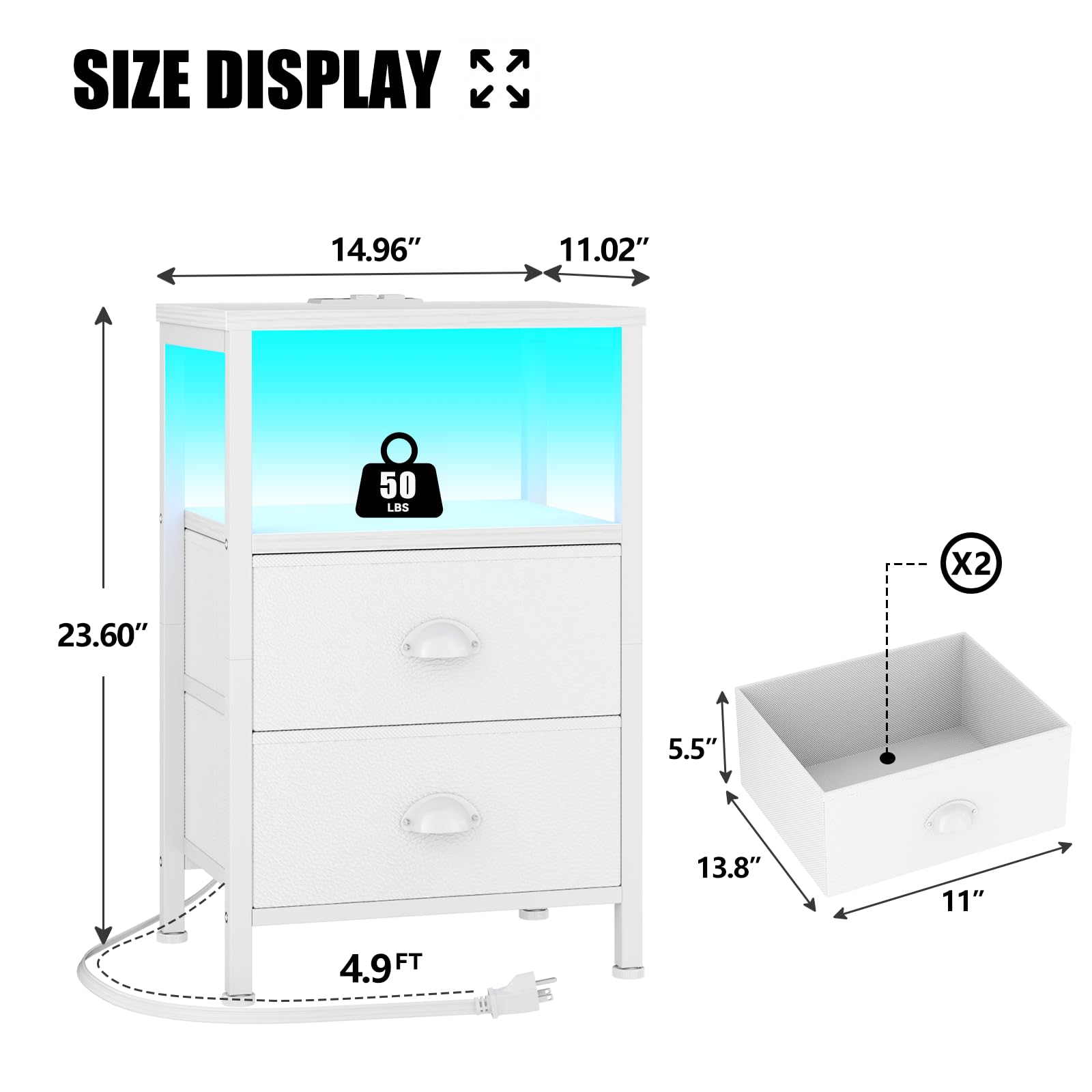 Furologee nightstand showing built-in outlets and USB ports.