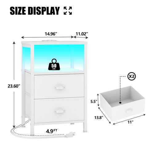 Furologee nightstand showing built-in outlets and USB ports.