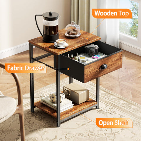 Furologee nightstand drawer front veneered adds rustic charm and hidden storage.