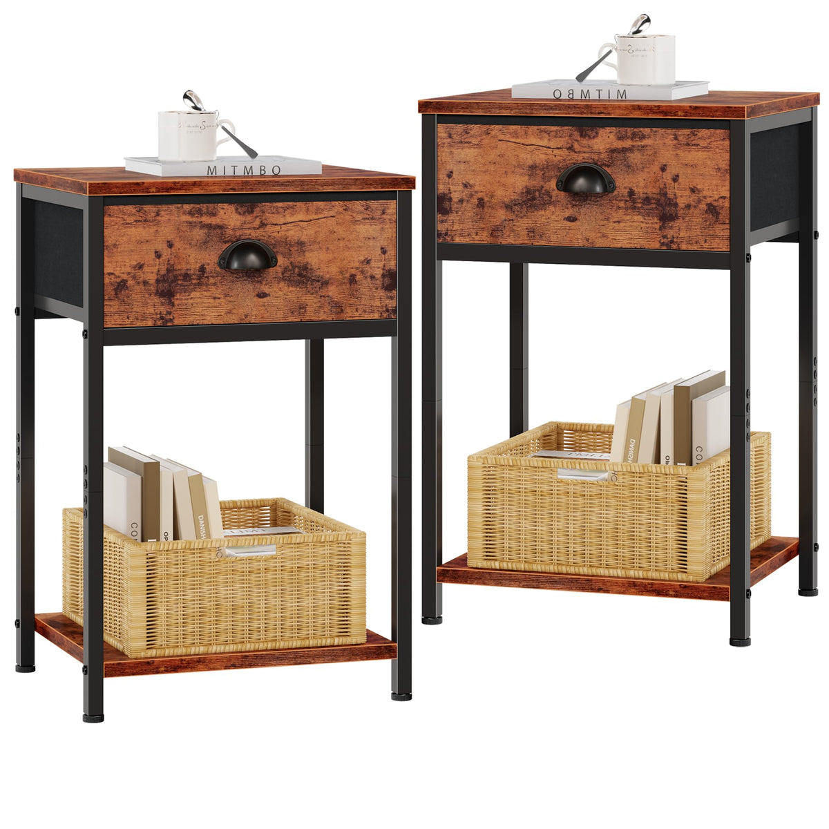 Furologee nightstand fabric drawer close-up shows sturdy construction and dust-free fabric.