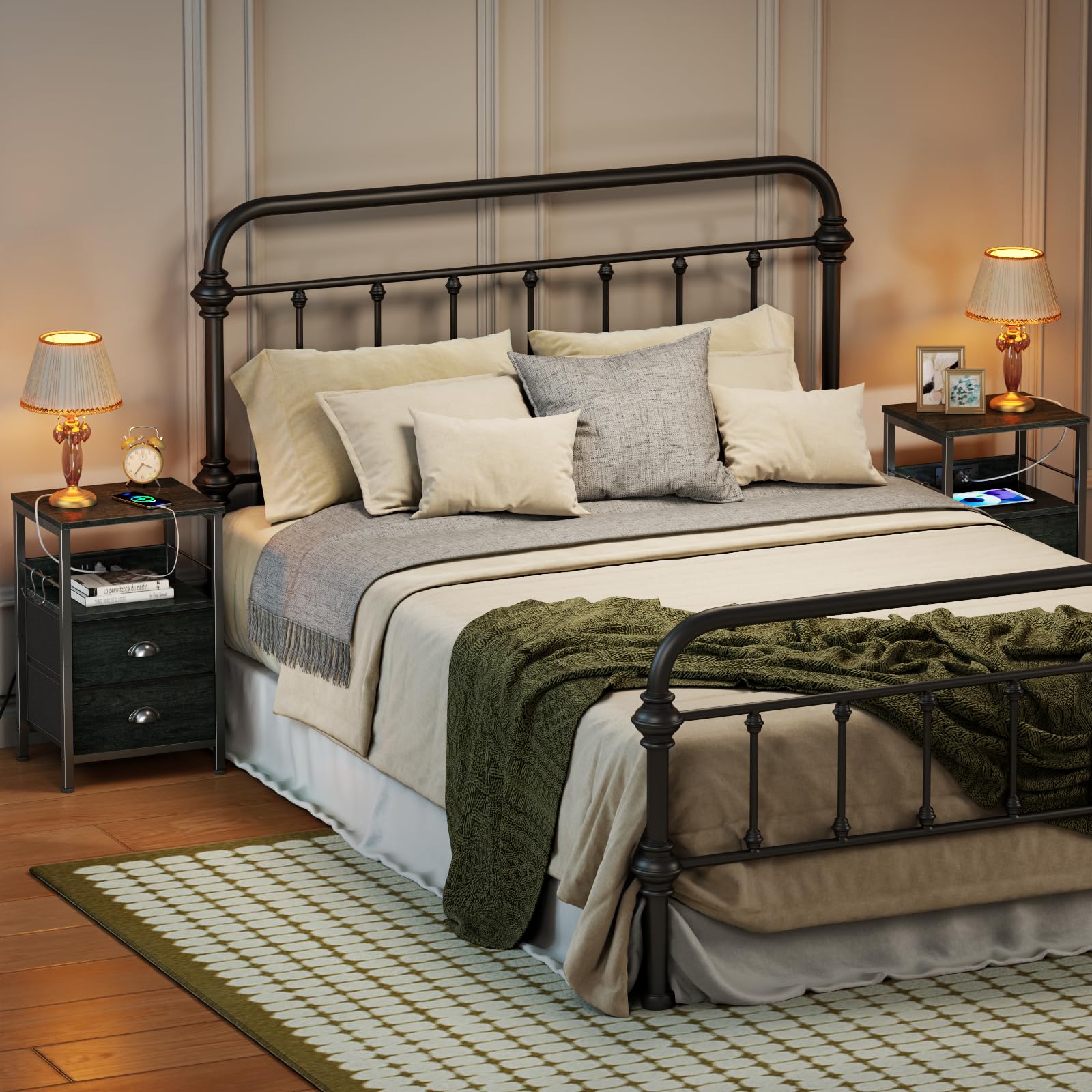 Furologee Nightstand open shelf and drawers maximize bedside storage.