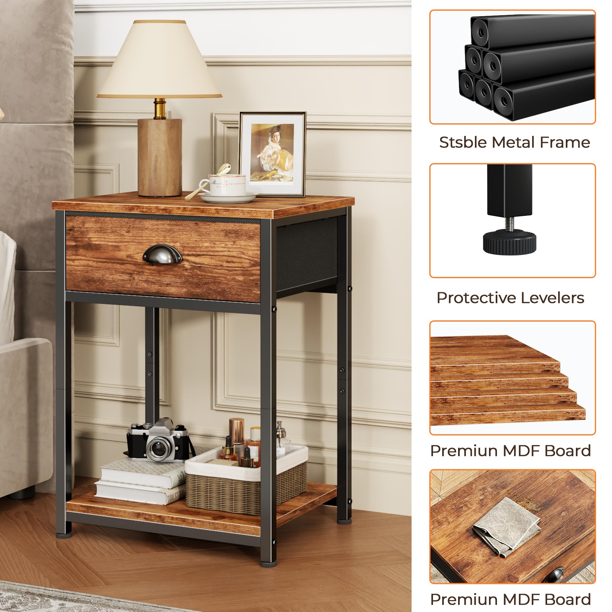 Furologee nightstand positioned as a compact printer stand in a home office.