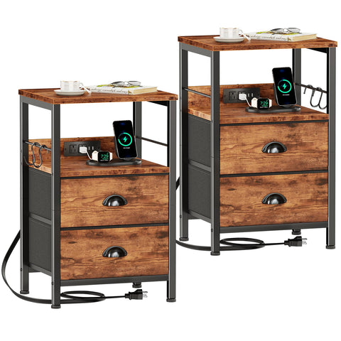 Furologee nightstand set with charging station showing outlets and USB ports for easy device charging
