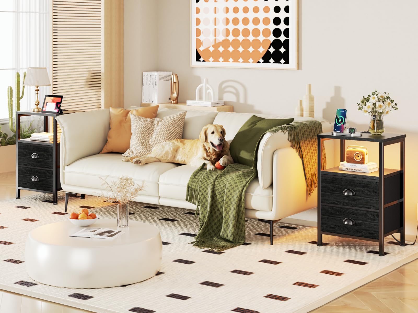 Furologee nightstands solid construction with metal frame for stable bedside support.