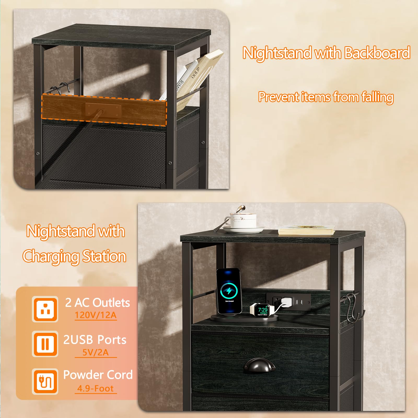 Furologee Nightstand sturdy metal frame construction for daily use.