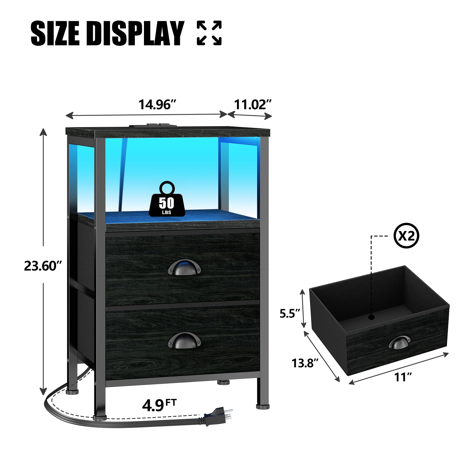 Furologee nightstands two-tier shelves offer extra room for books and decor.