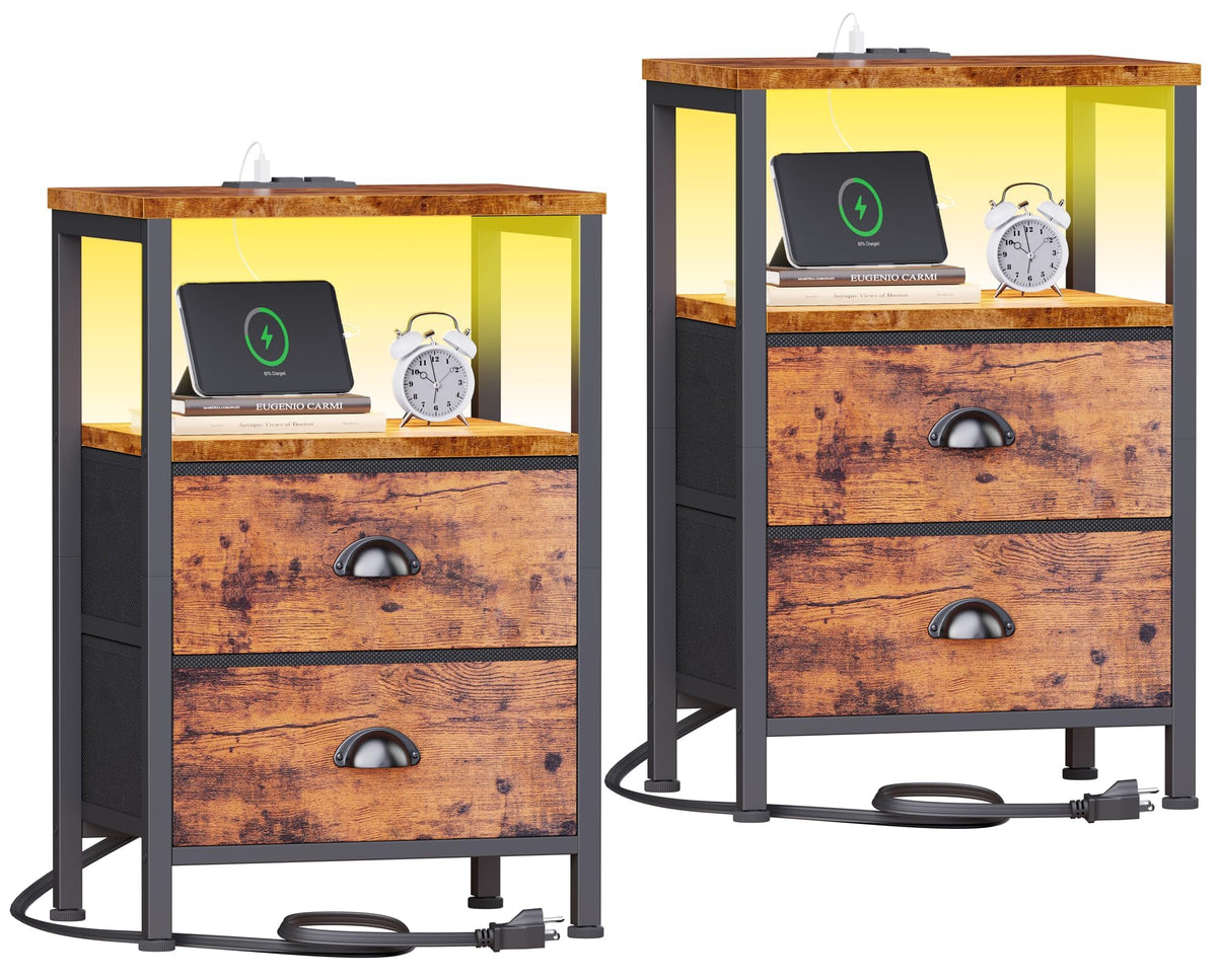 Furologee nightstands 2-pack with charging station keeps devices within easy reach