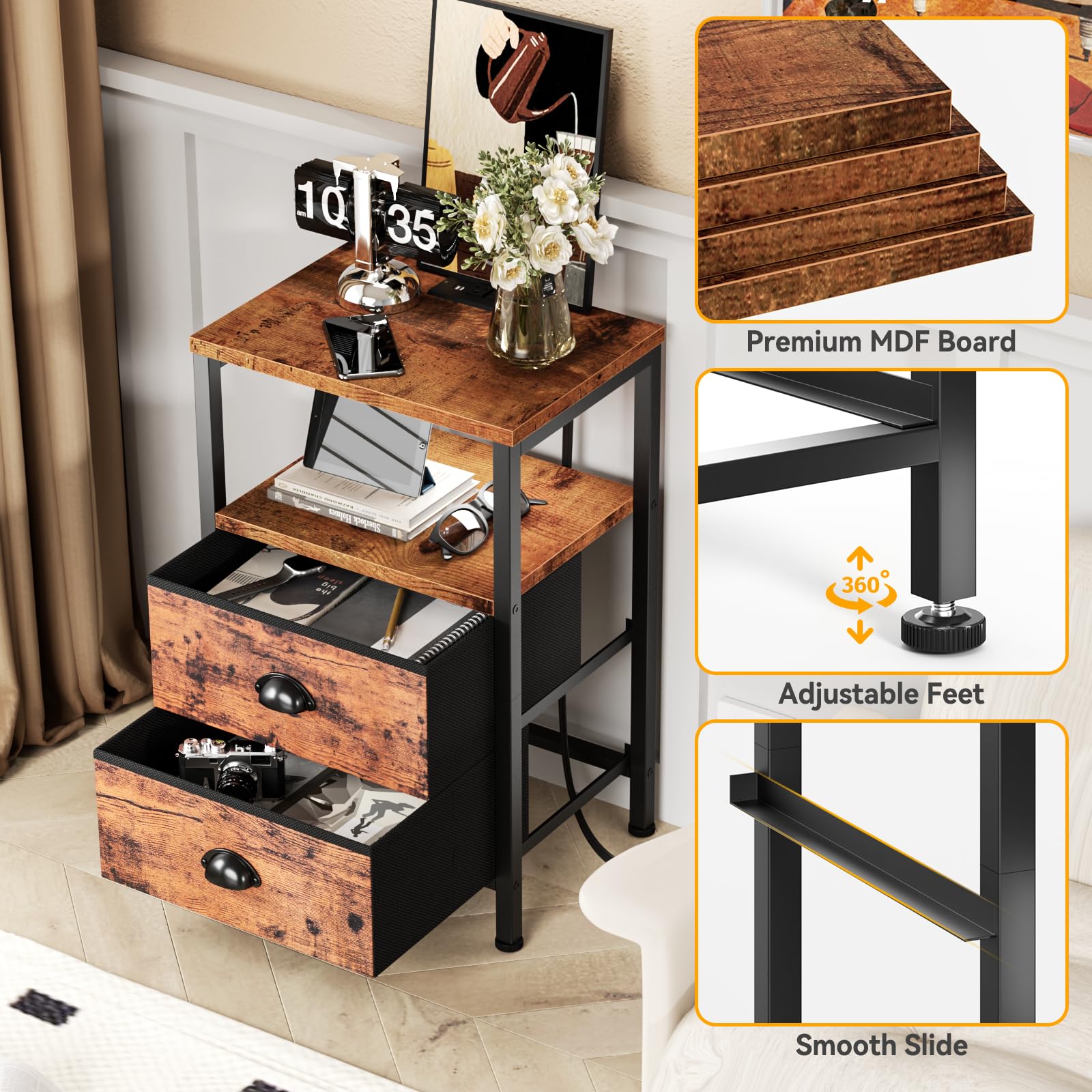 Furologee nightstands adjustable feet ensure stability on uneven floors