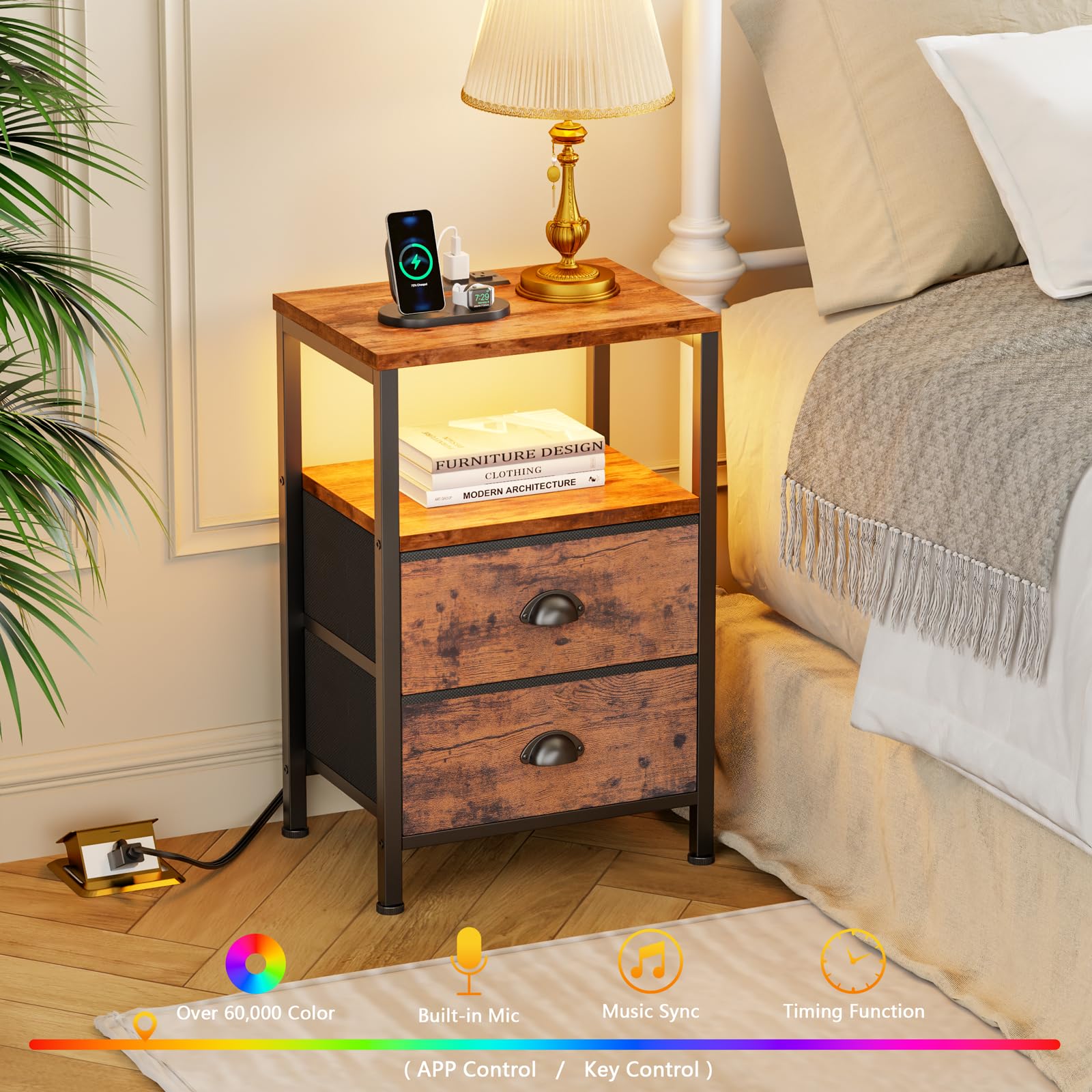Furologee nightstands rustic brown finish blends with various decor styles