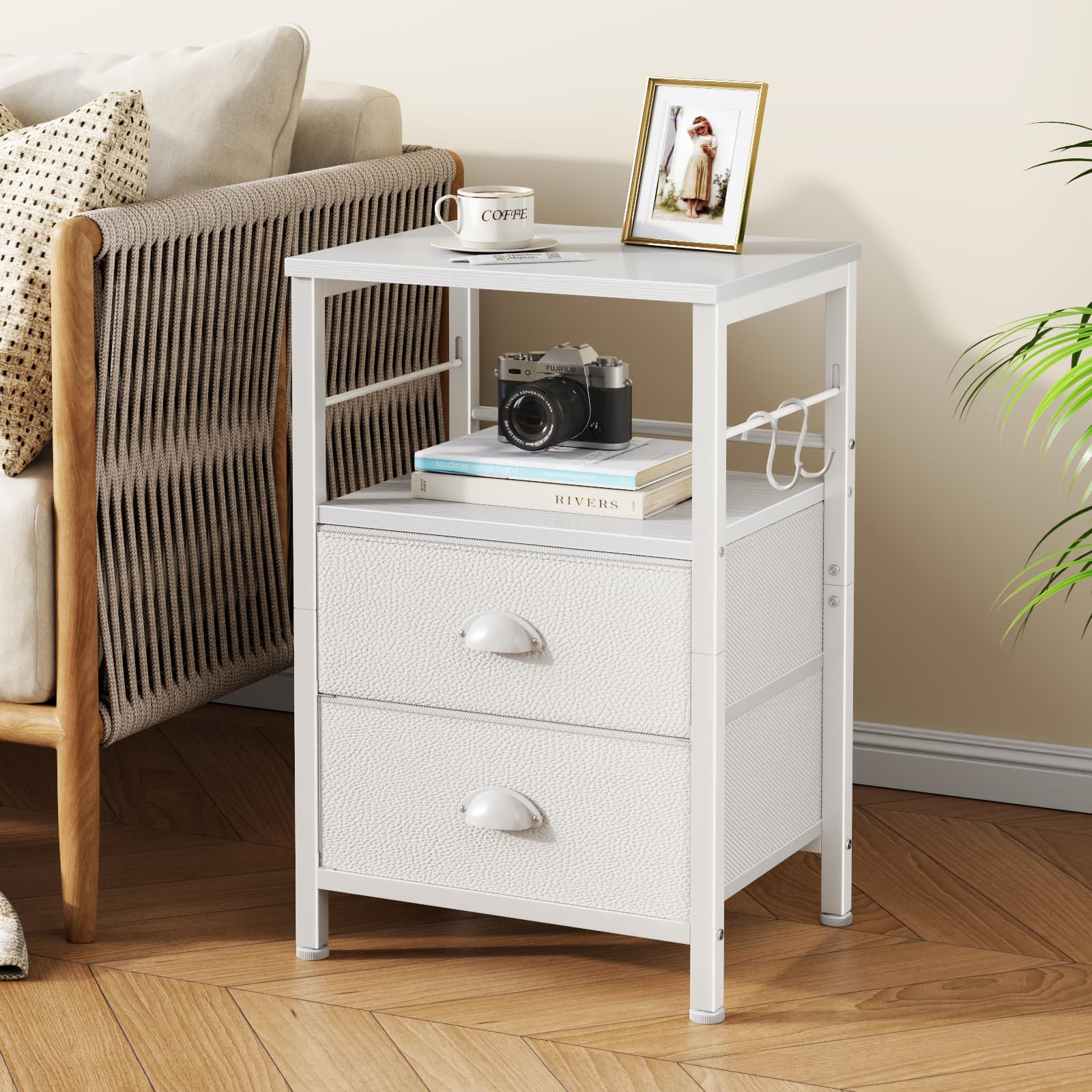 Furologee nightstands with fabric drawer front for breathable storage.