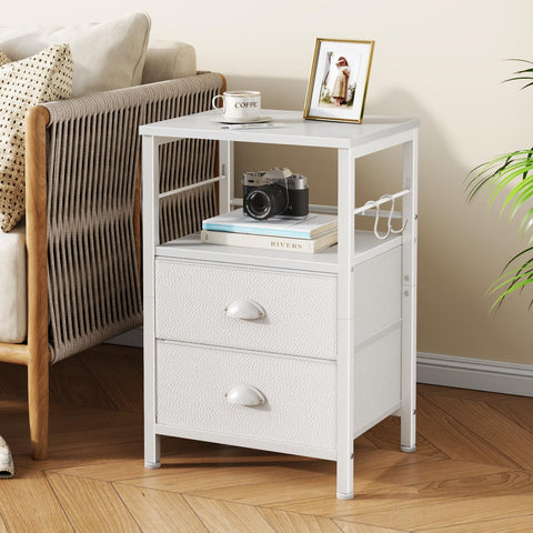 Furologee nightstands with fabric drawer front for breathable storage.