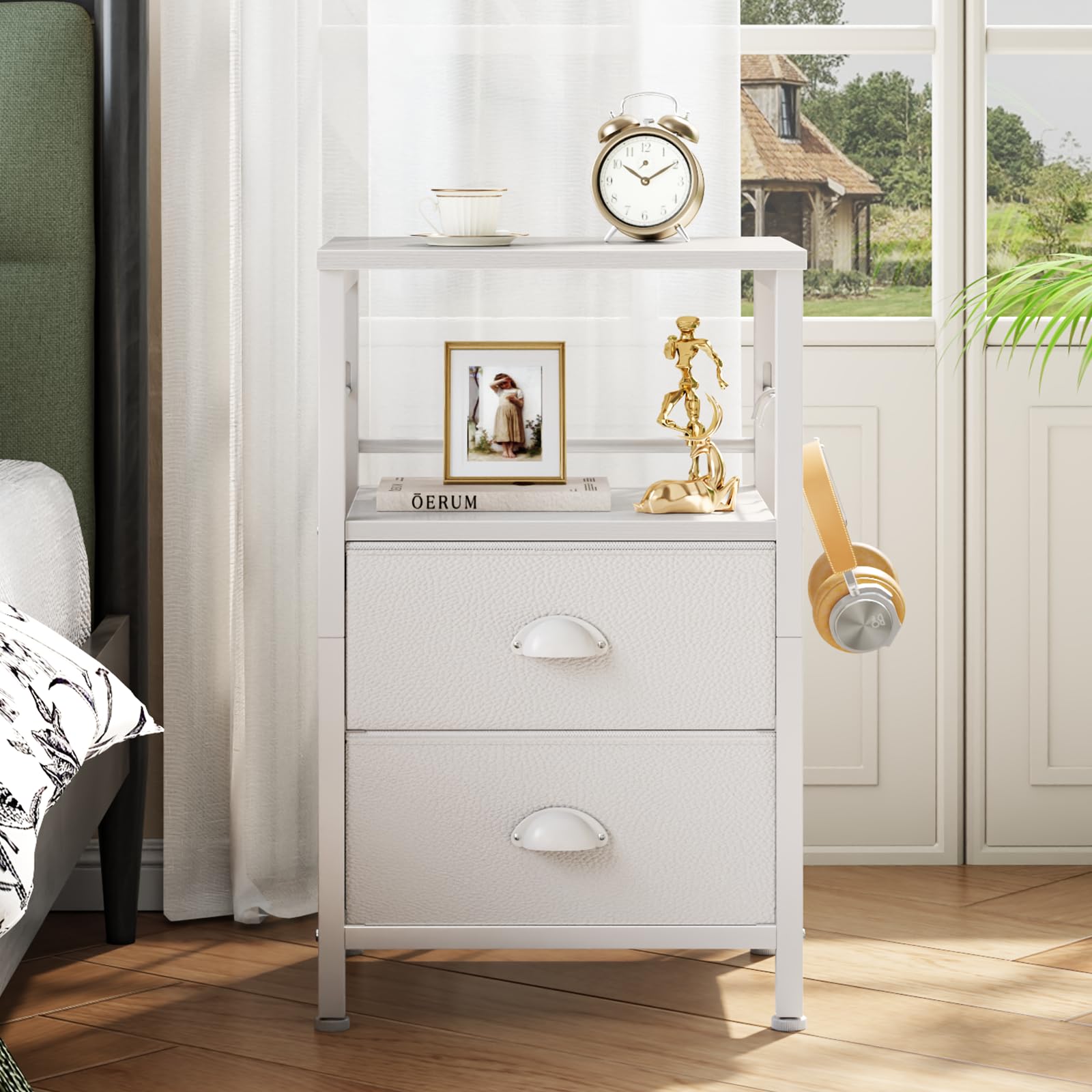 Furologee nightstands fabric drawers store snacks and daily items.