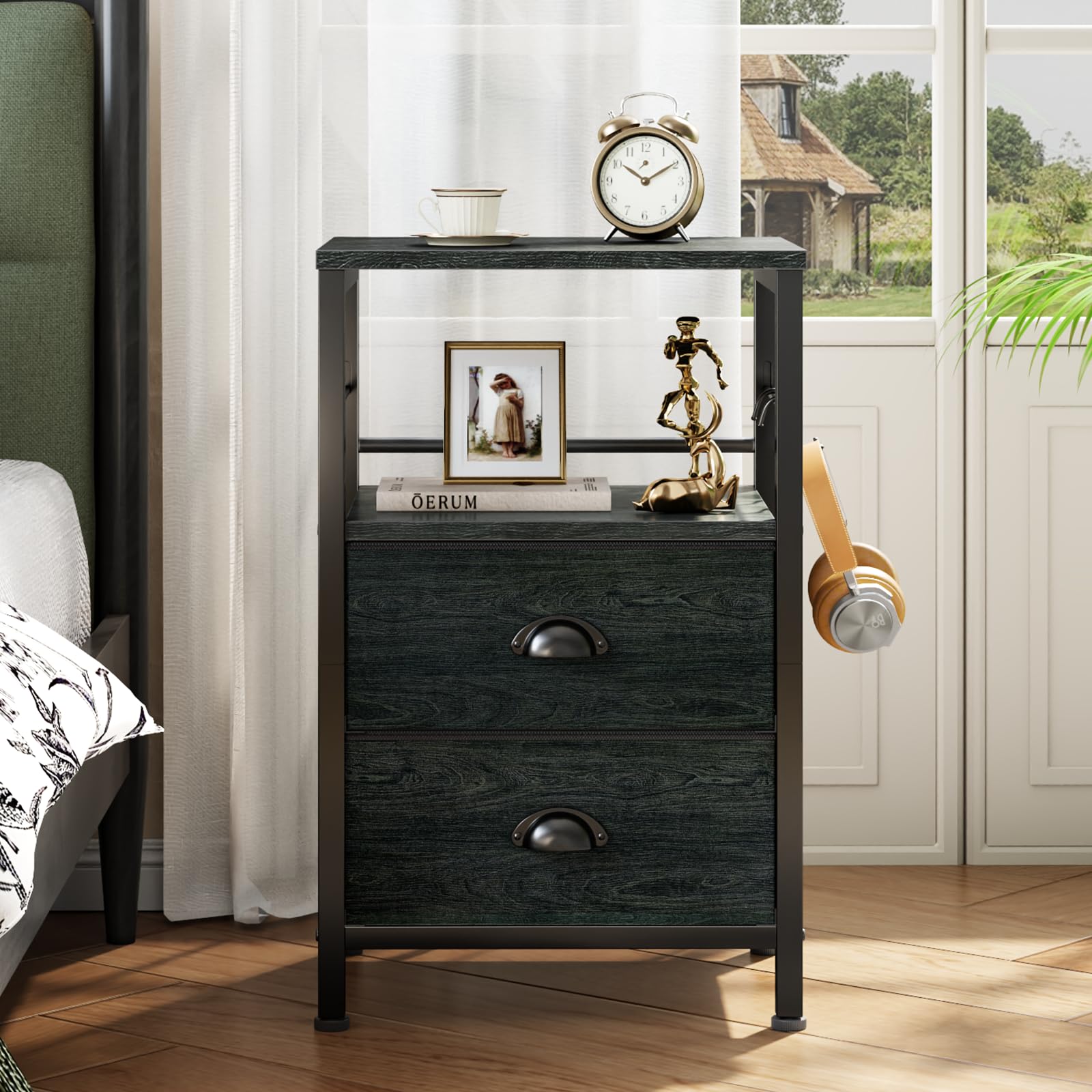 Furologee Nightstands Set 2 sturdy metal frame with adjustable feet.