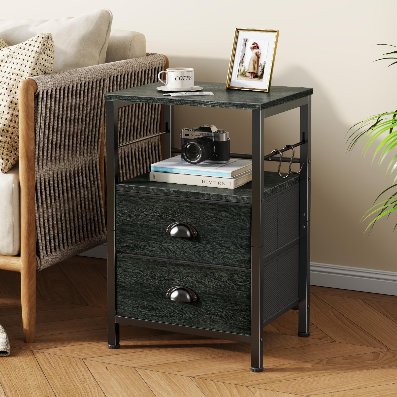 Furologee Nightstands Set 2 open storage for lamp and clock.
