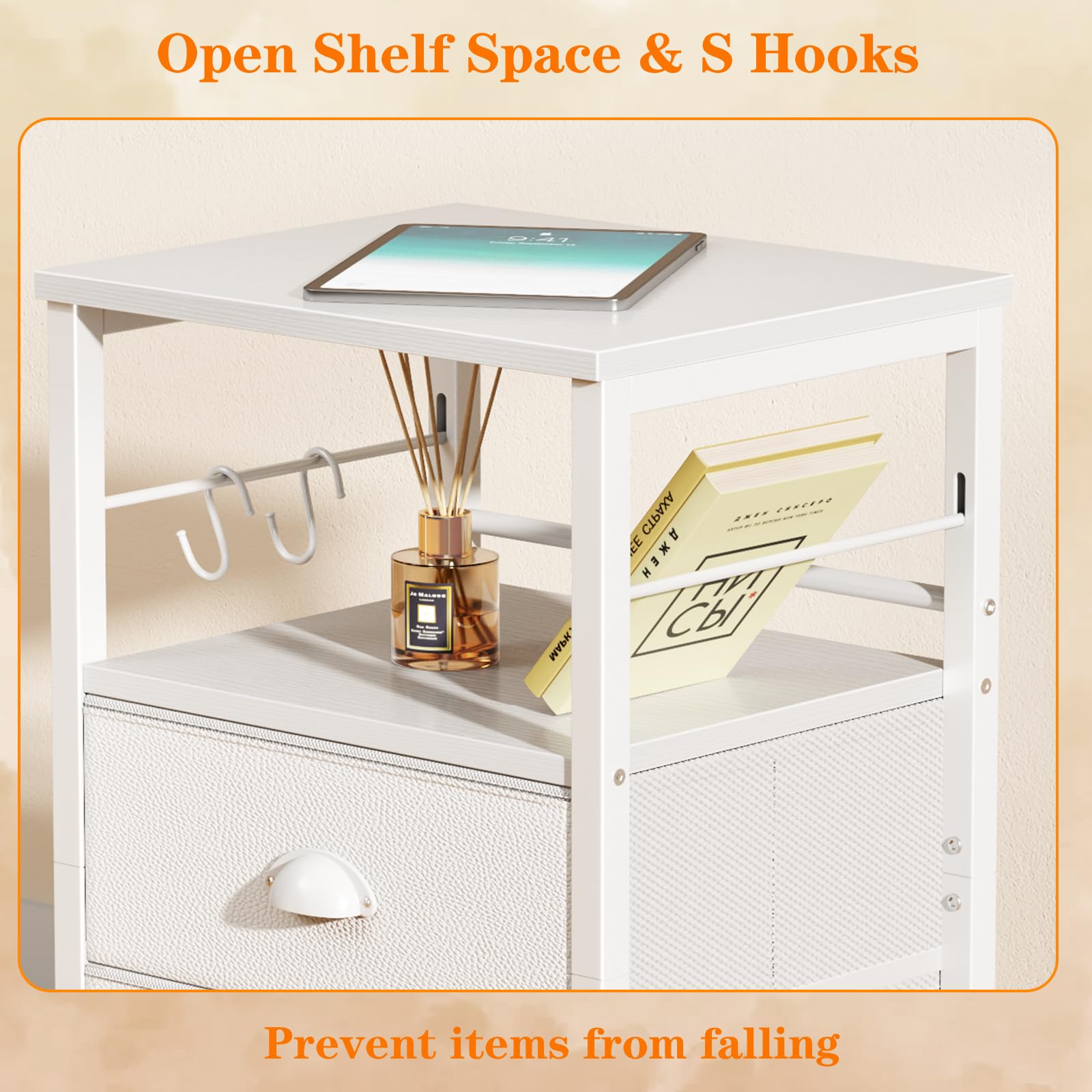 Furologee nightstands sturdy frame with metal rods for durability.