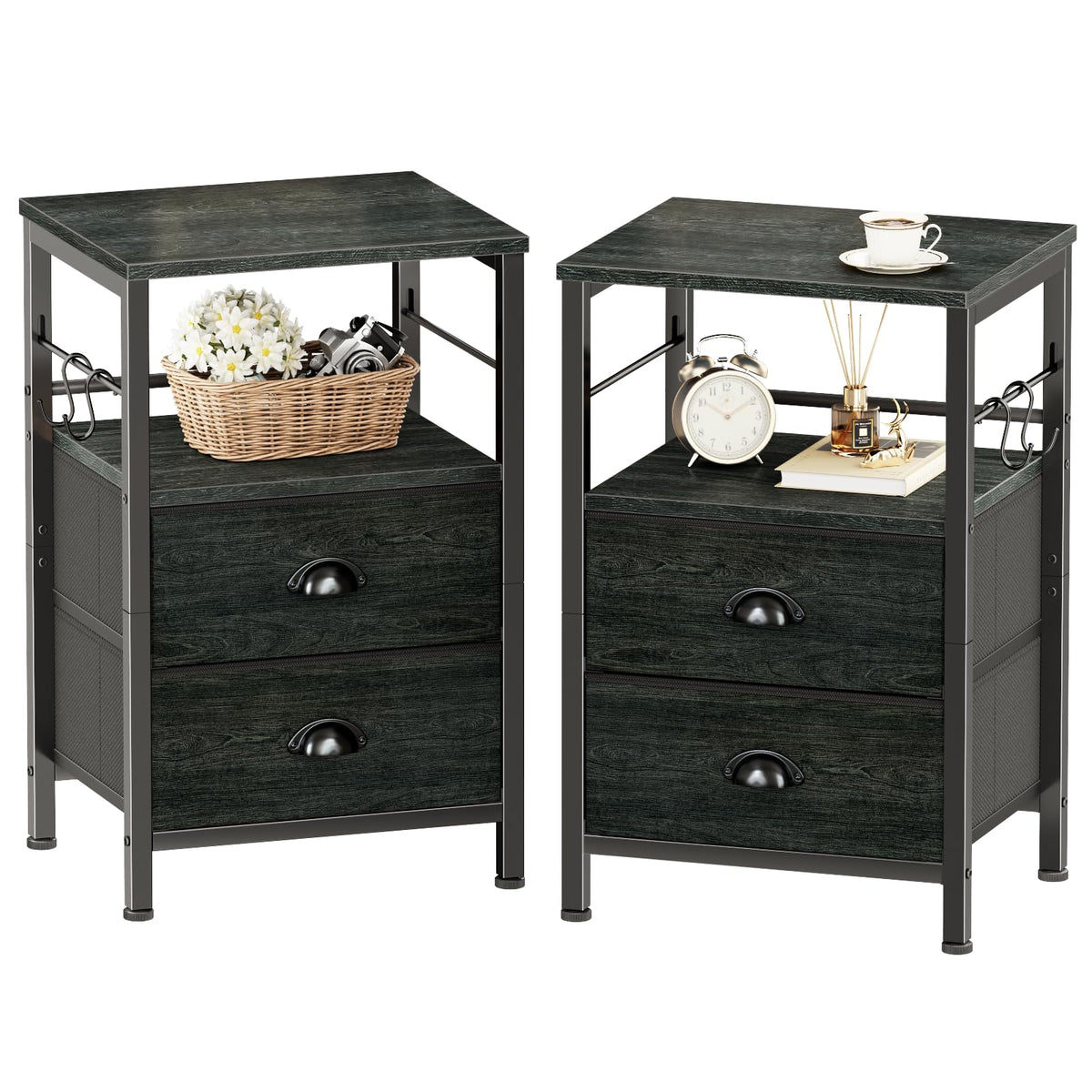 Furologee Nightstands Set 2 top shelf for organized bedside storage.