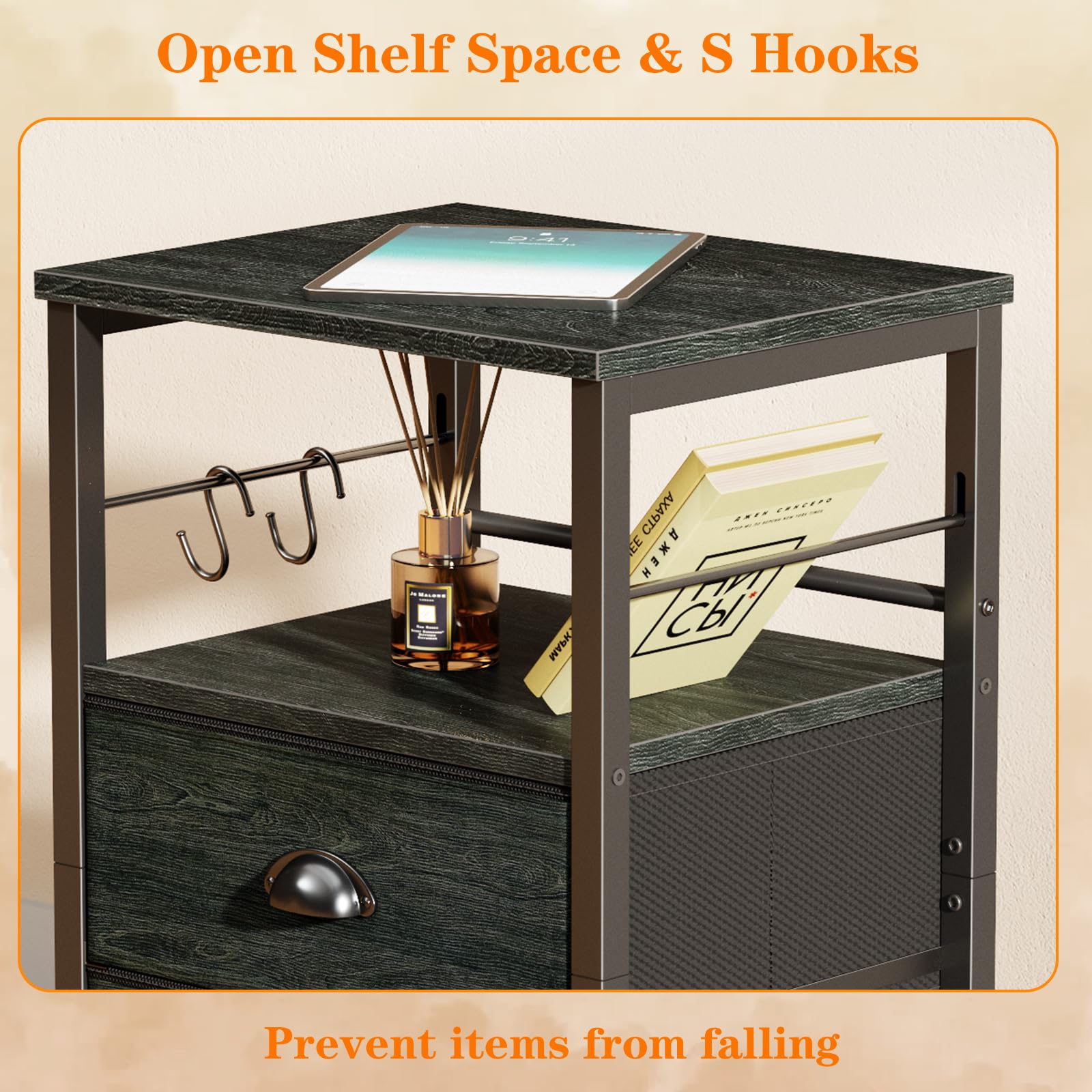 Furologee Nightstands Set 2 warm wooden top enhances decor.