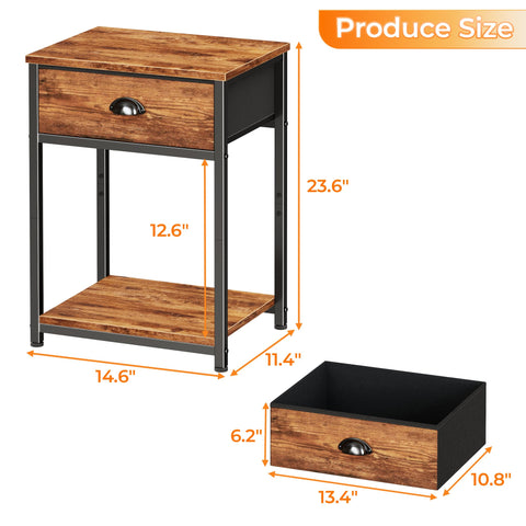 Furologee nightstands set of two in rustic brown suit small spaces.