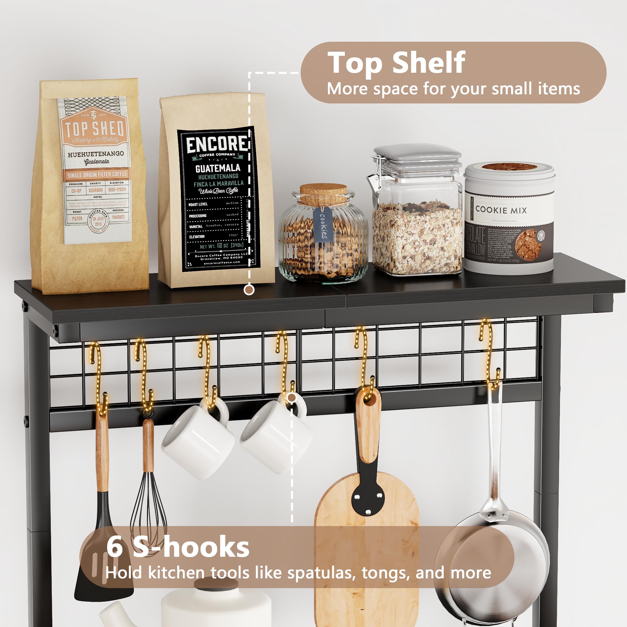Furologee particleboard shelves for storing appliances and cookware neatly