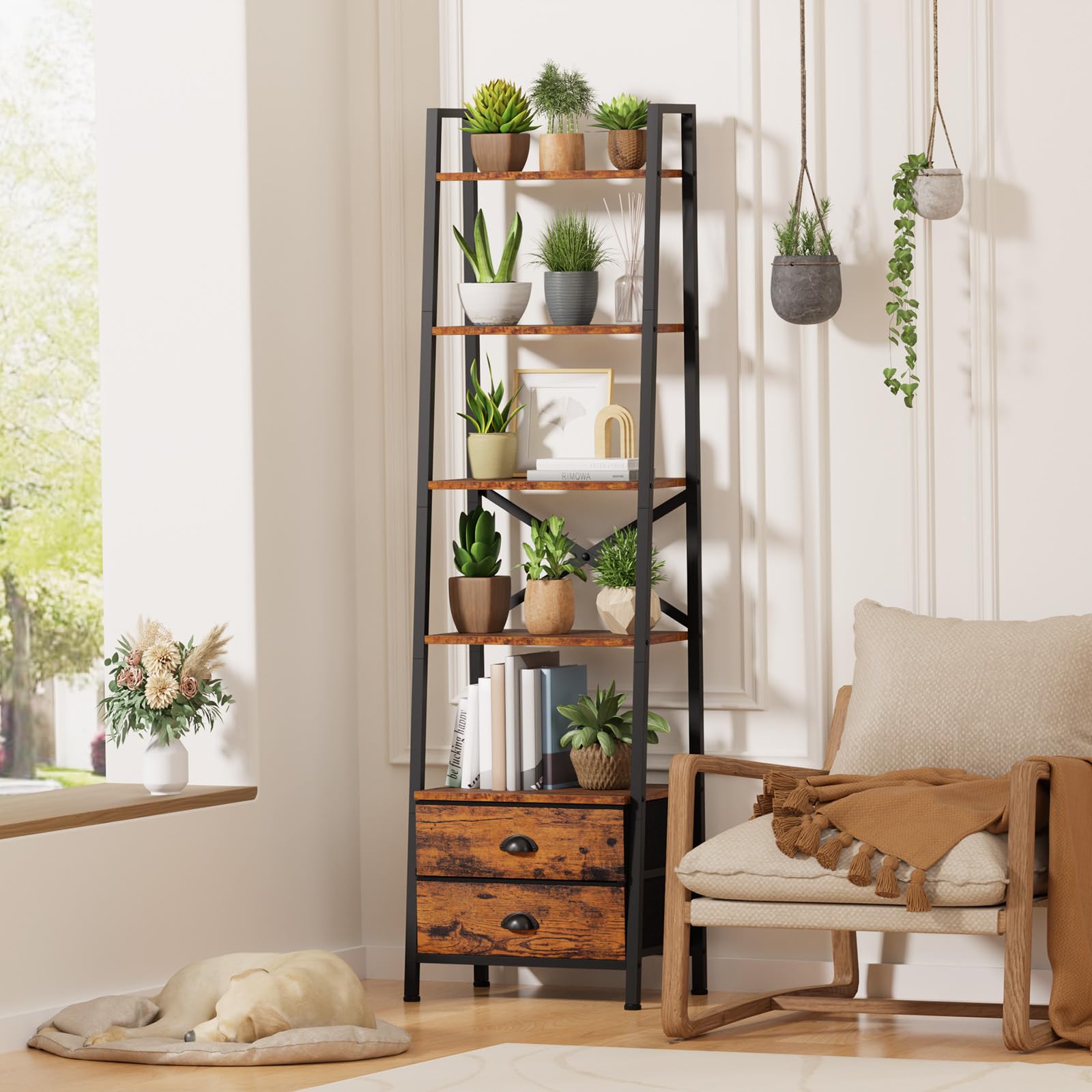 Room-wide organization with a compact, space-saving display shelf.
