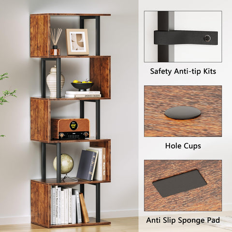 Furologee Rustic Brown finish bookcase adds warm texture to living spaces