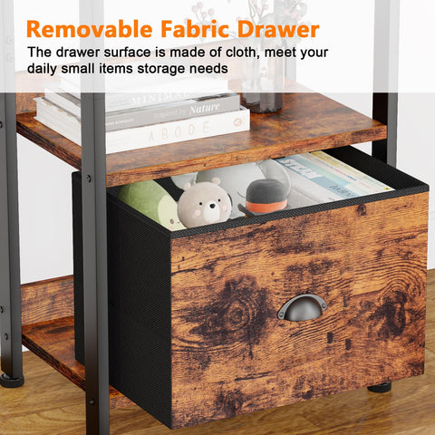 Furologee rustic brown shelf unit combines warmth with sturdy metal support.