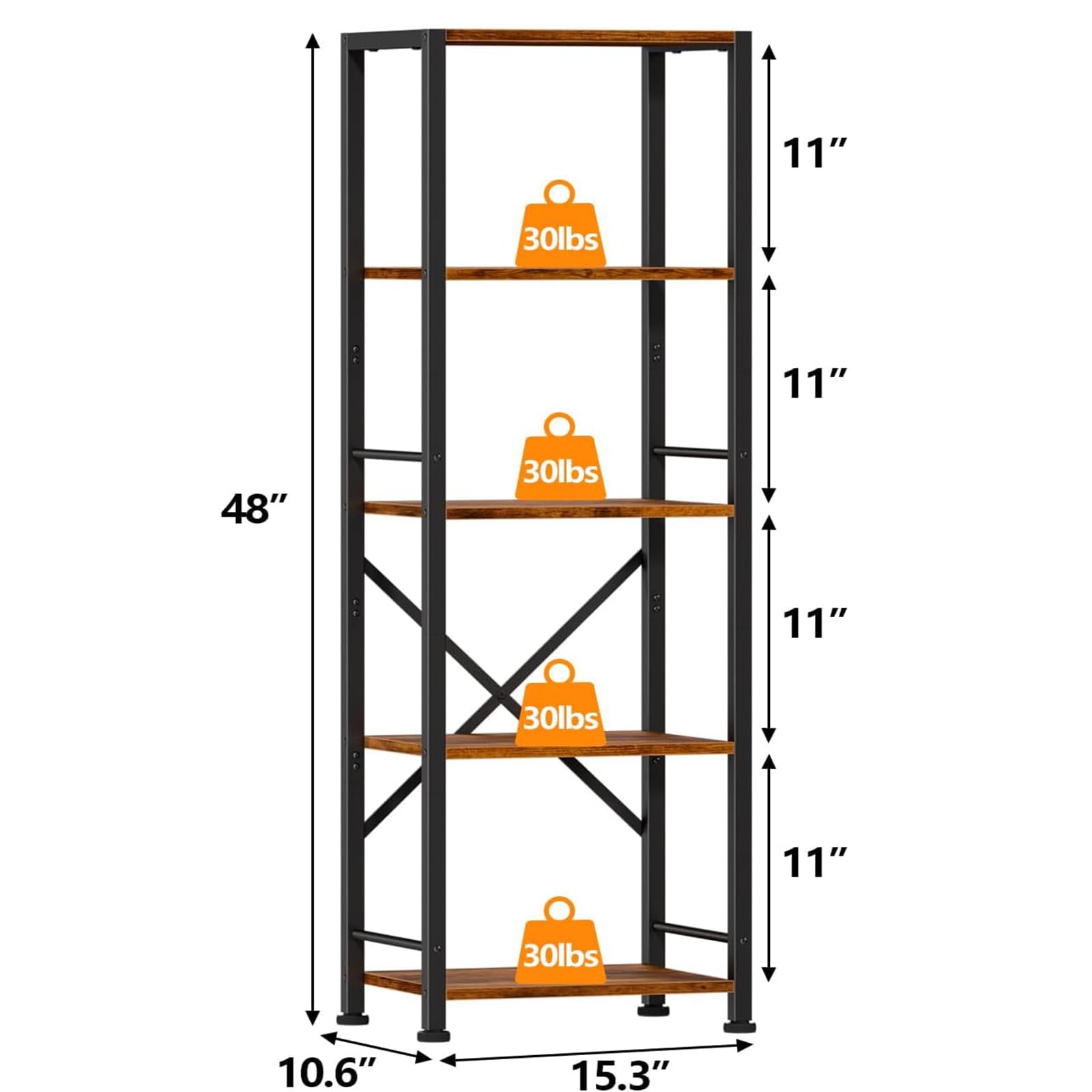Furologee rustic narrow bookshelf anti-tip hardware close-up highlights stability on busy floors.