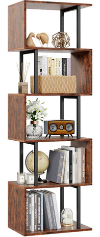 Furologee S-Shaped Bookcase detail showing organized compartments for books and decor