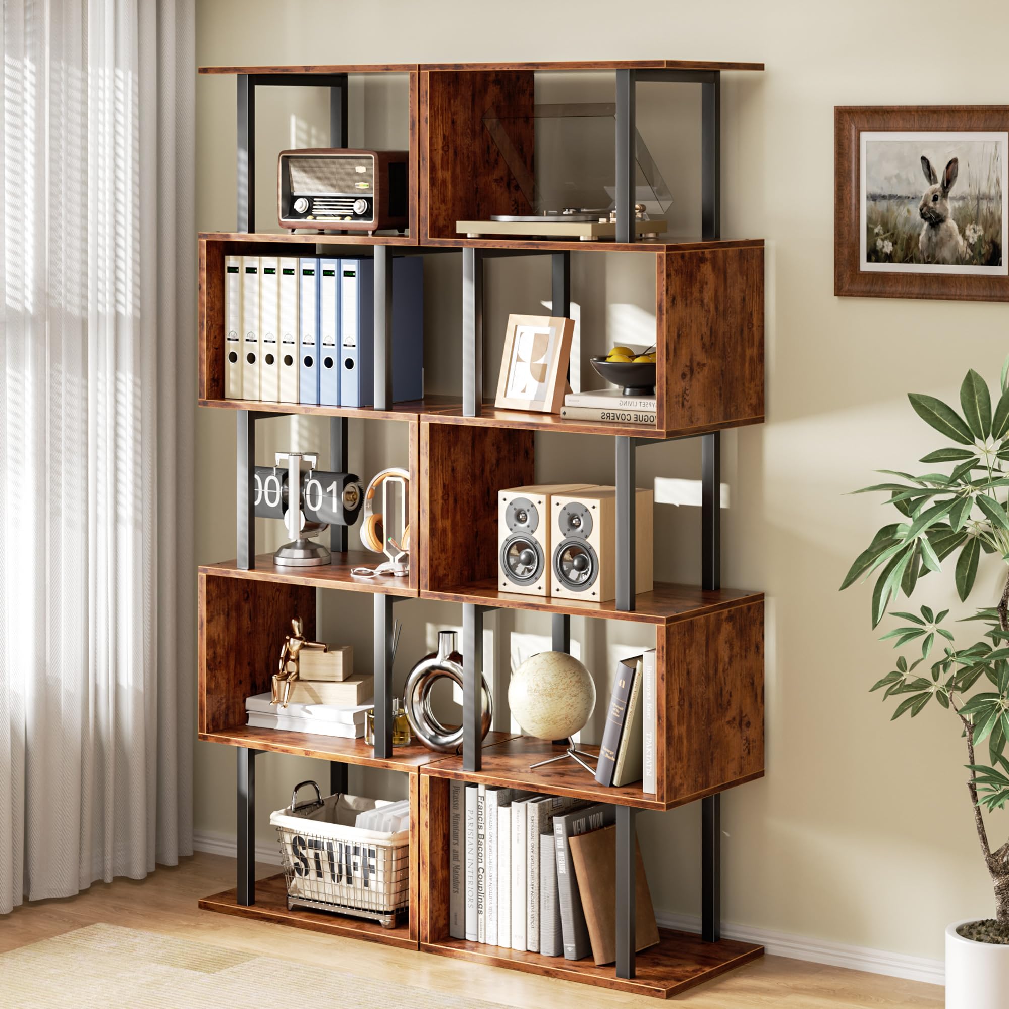 Furologee S-Shaped Bookcase in living room fits open layouts