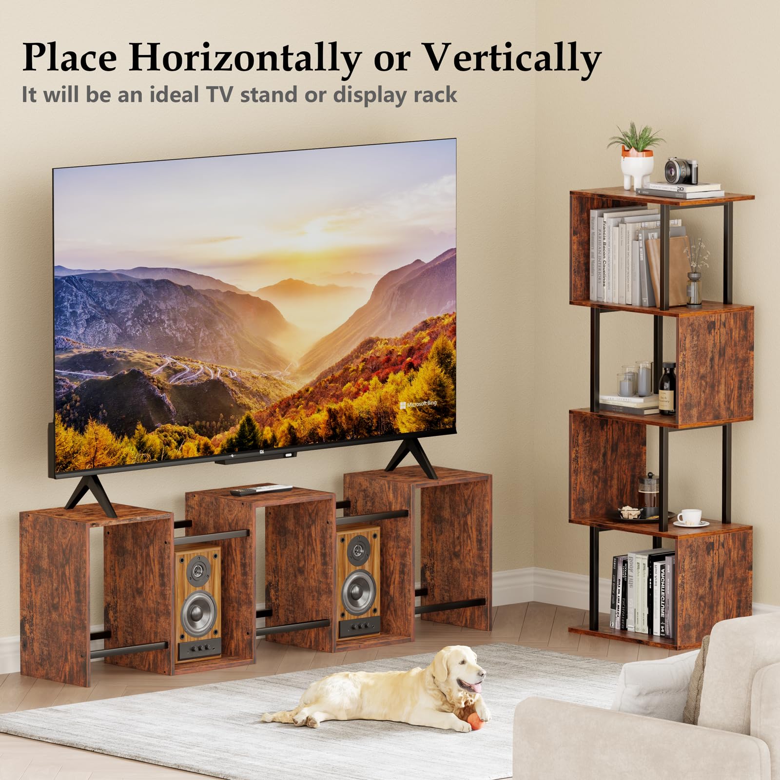 Furologee S-Shaped Bookcase with metal frame for sturdy daily use