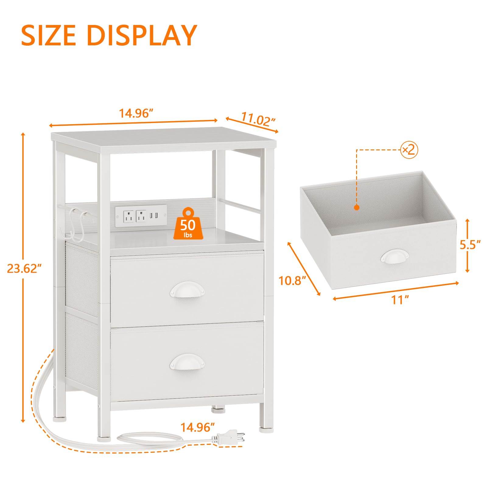Furologee side table with fabric drawers provides dust-free storage