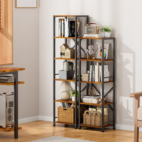 Furologee six-tier tall bookshelf living room setup with decor.