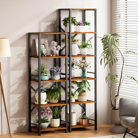 Furologee tall bookshelf shows adjustable feet providing steadiness on uneven surfaces.
