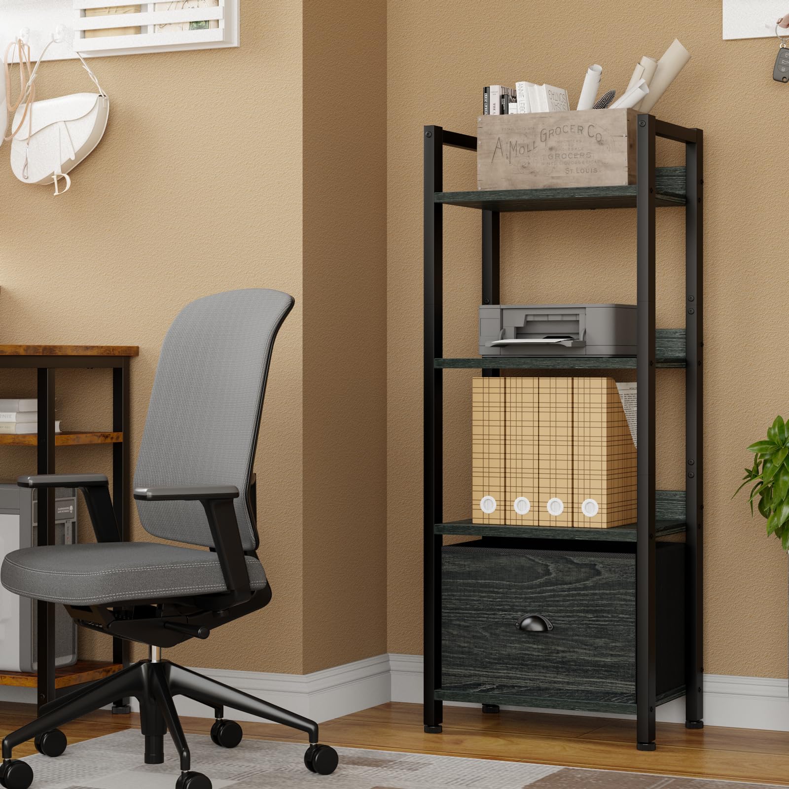 Furologee narrow shelf features removable fabric drawer for lightweight storage