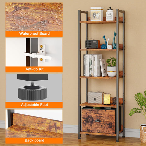 Furologee tall industrial display shelf elevates home office or living room organization.