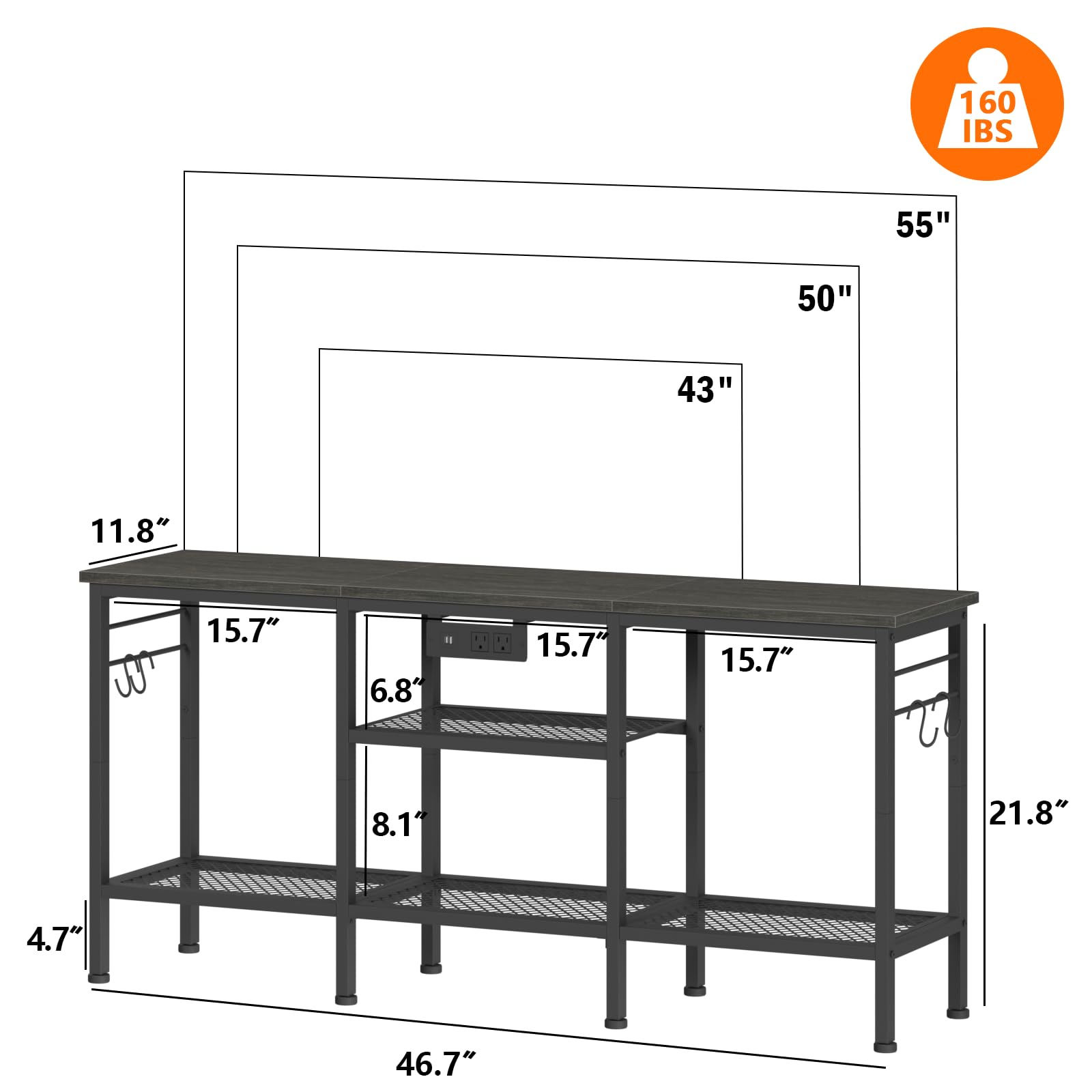 Furologee TV stand open-shelves offers easy access to media devices.