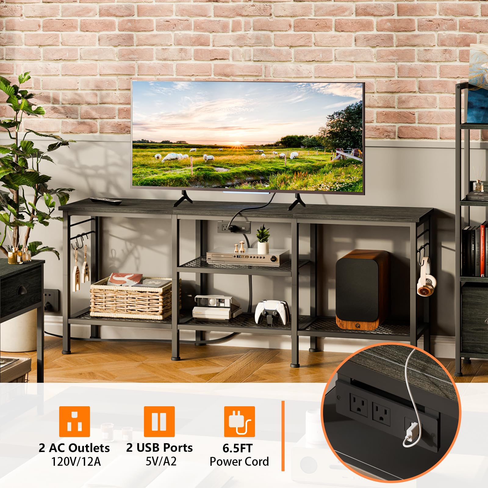 Furologee TV stand rustic-industrial-design adds modern charm to living spaces.