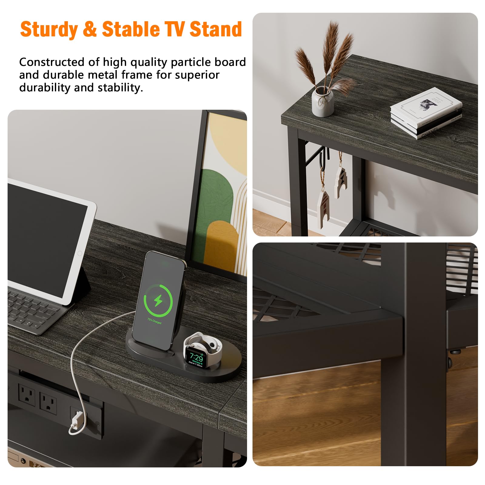 Furologee TV stand-soundbar-shelf fits soundbars for clean audio setup.