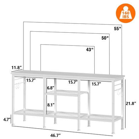 Furologee TV stand showing built-in soundbar shelf for a cohesive setup.