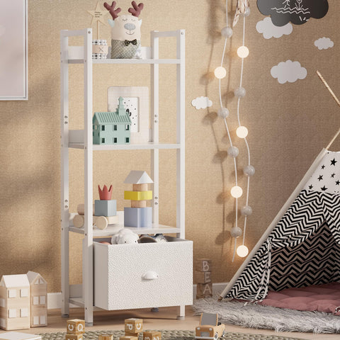Furologee White 4-Tier Bookshelf slim footprint fits narrow entryways and corners.